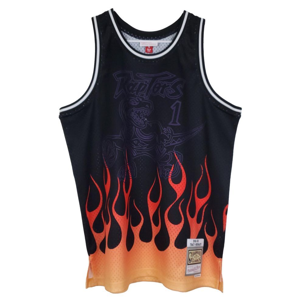 Toronto Raptors Tracy McGrady Mitchell & Ness NBA L Large Jersey Fire Black NWT